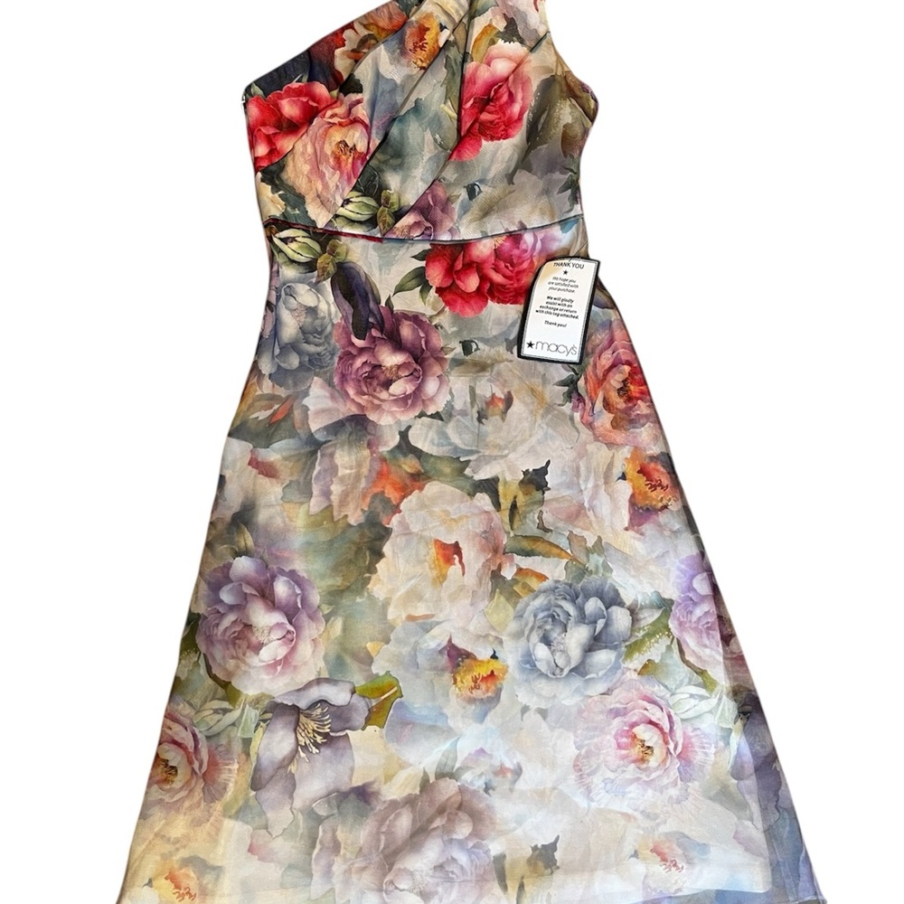 Adrianna Papell Multicolor Floral One-Shoulder Dress